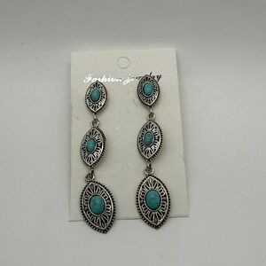Turquoise Drop Earrings Silver Bohemian Western Southwestern Dangle Boho Jewelry